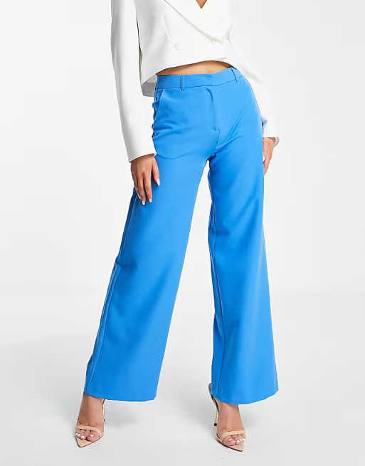 Vila tailored suit wide leg trousers in blue | ASOS (Global)