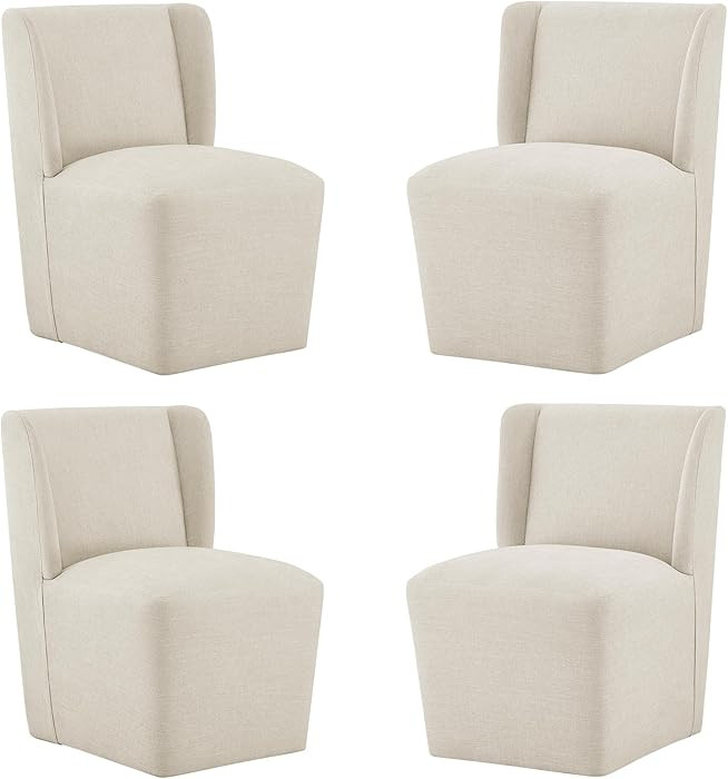 Upholstered Dining Chair Wingback Modern Armless Deskchair, Cream Beige, 4 Box | Amazon (US)