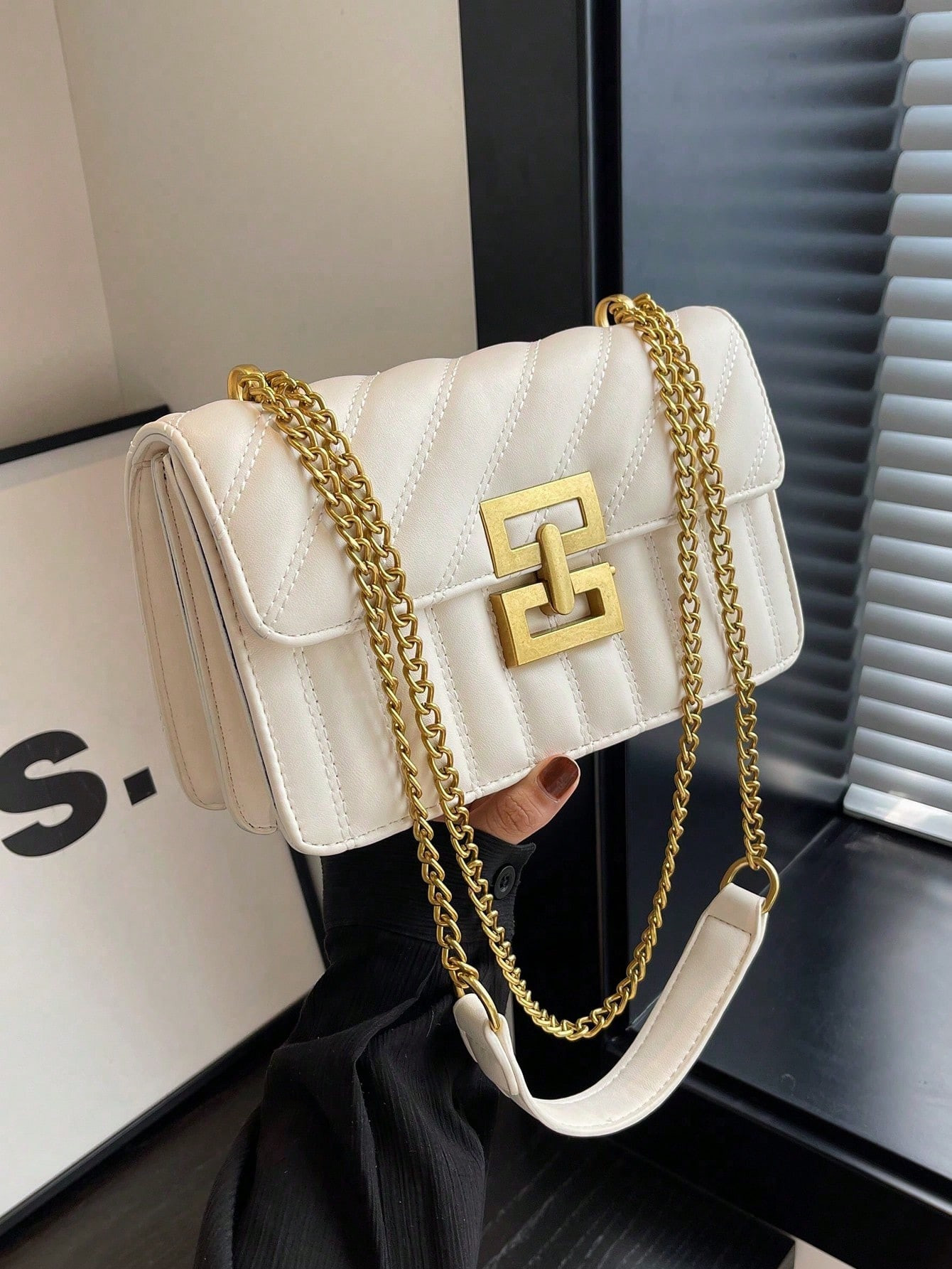 1pc Solid Color PU Fabric One Shoulder Bag For Women, Fashionable Rhombic Lattice Stitch Embroide... | SHEIN