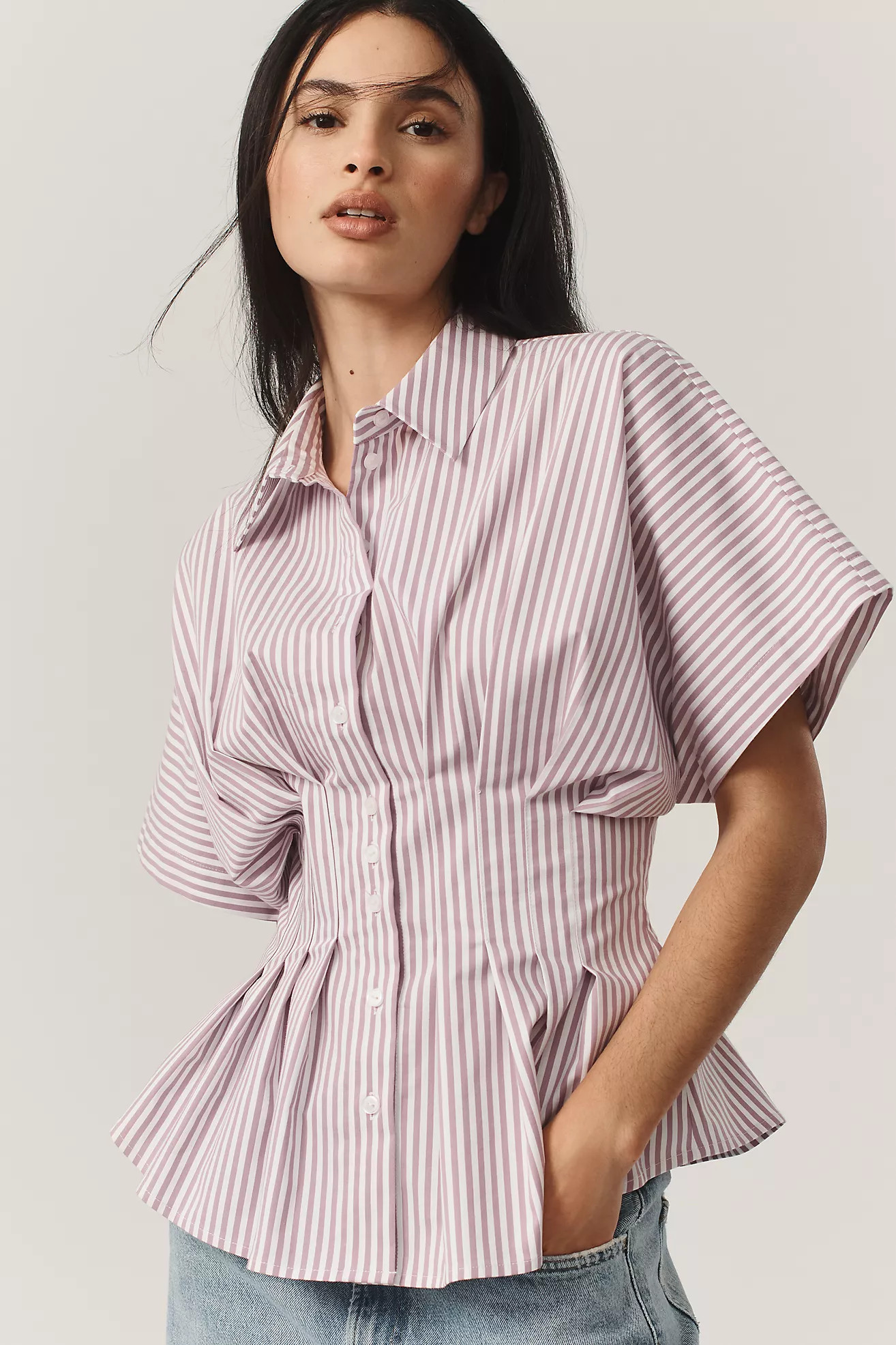 The Tobie Short-Sleeve Pleated Blouse by Exquise | Anthropologie (US)