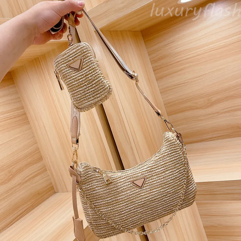2022 Straw Messenger Bag High Quality Nylon Waterproof Chain Wide Shoulder Strap Purse Fashion HO... | DHGate
