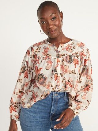 Oversized Floral-Print Long-Sleeve Blouse for Women | Old Navy (US)