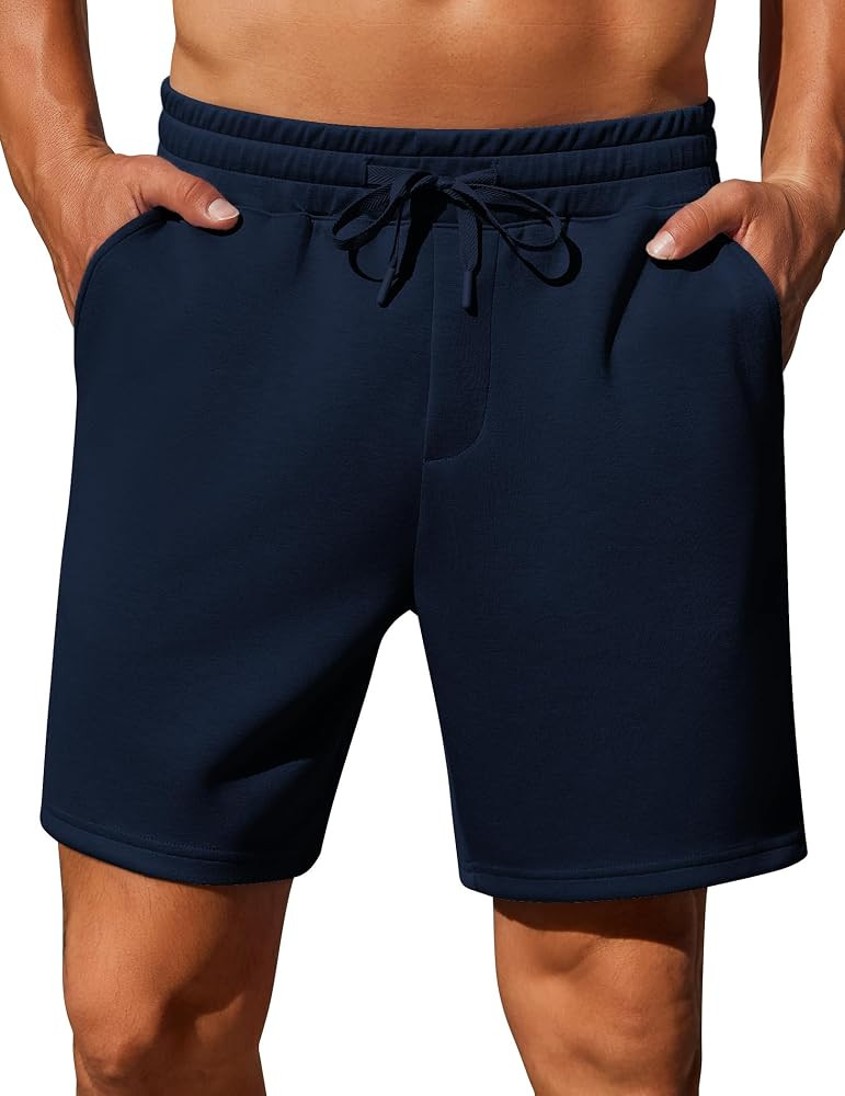 PINSPARK Mens Lounge Sweat Shorts, 7" Casual Elastic Waist Gym Workout Shorts with Drawstring | Amazon (US)