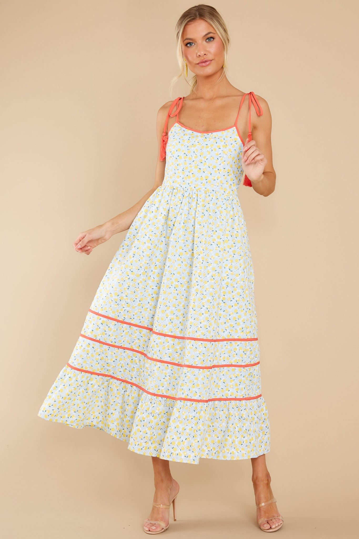 Growing With Grace Blue Multi Print Midi Dress | Red Dress 