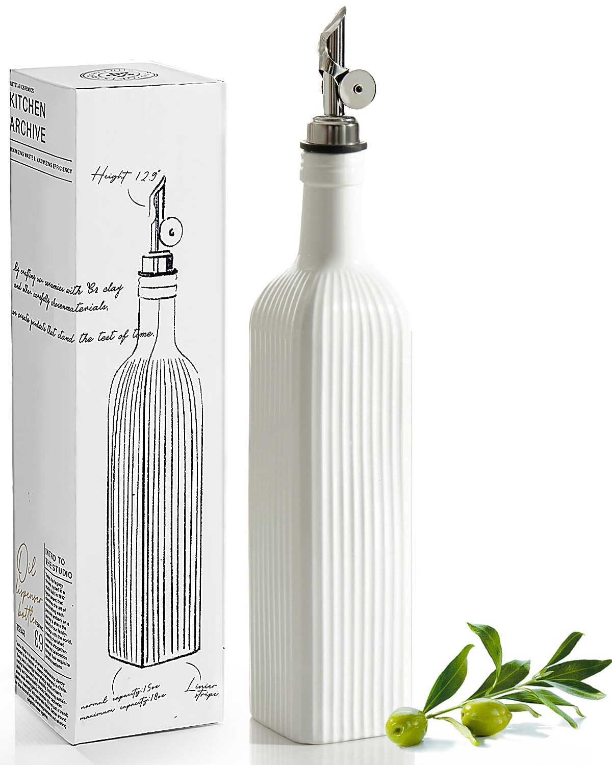 getstar 18 oz Olive Oil Dispenser Bottle for Kitchen, Ceramic Oil Bottle with Automatic Stainless... | Amazon (US)