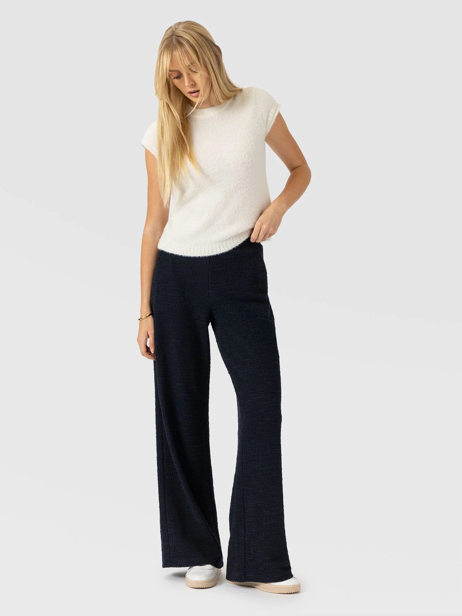 Keller Wide Leg Pant - Navy Boucle | Saint + Sofia UK
