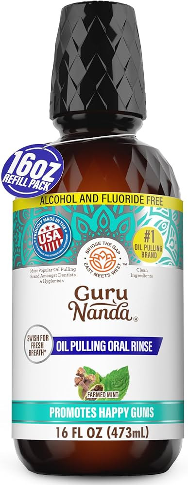 GuruNanda CocoMint Oil Pulling Mouthwash for Complete Oral Hygiene, 7 Essential Oils & Vitamins f... | Amazon (US)