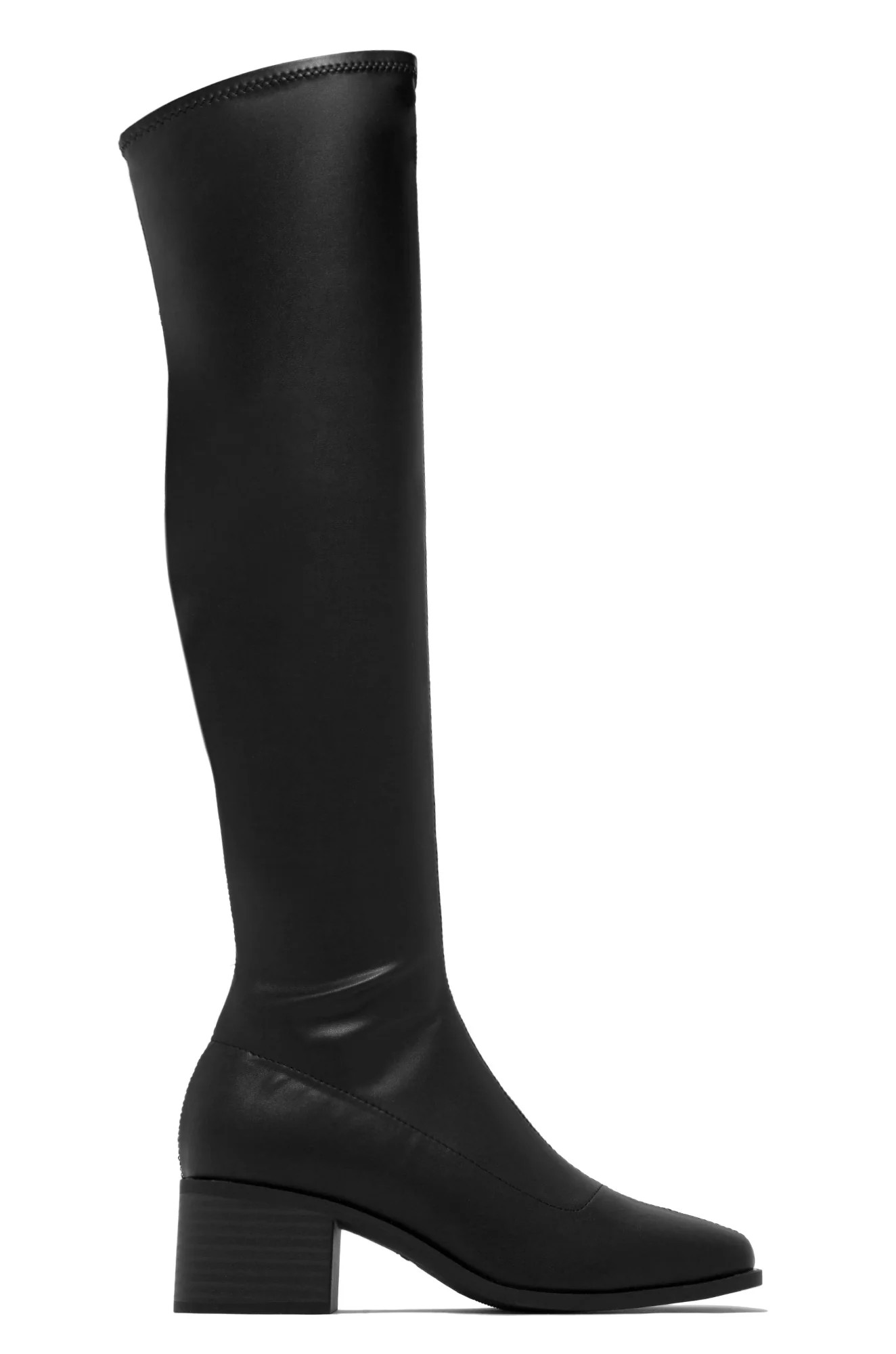 Miss Lola | Black Pu Over The Knee Boots | MISS LOLA