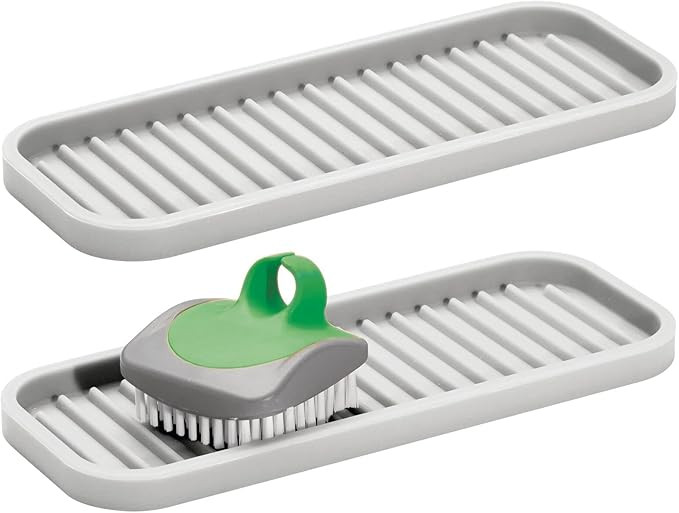 mDesign Silicone Kitchen Sink Storage Organizer Holder Tray for Sponges, Soaps, Scrubbers - Ribbe... | Amazon (US)