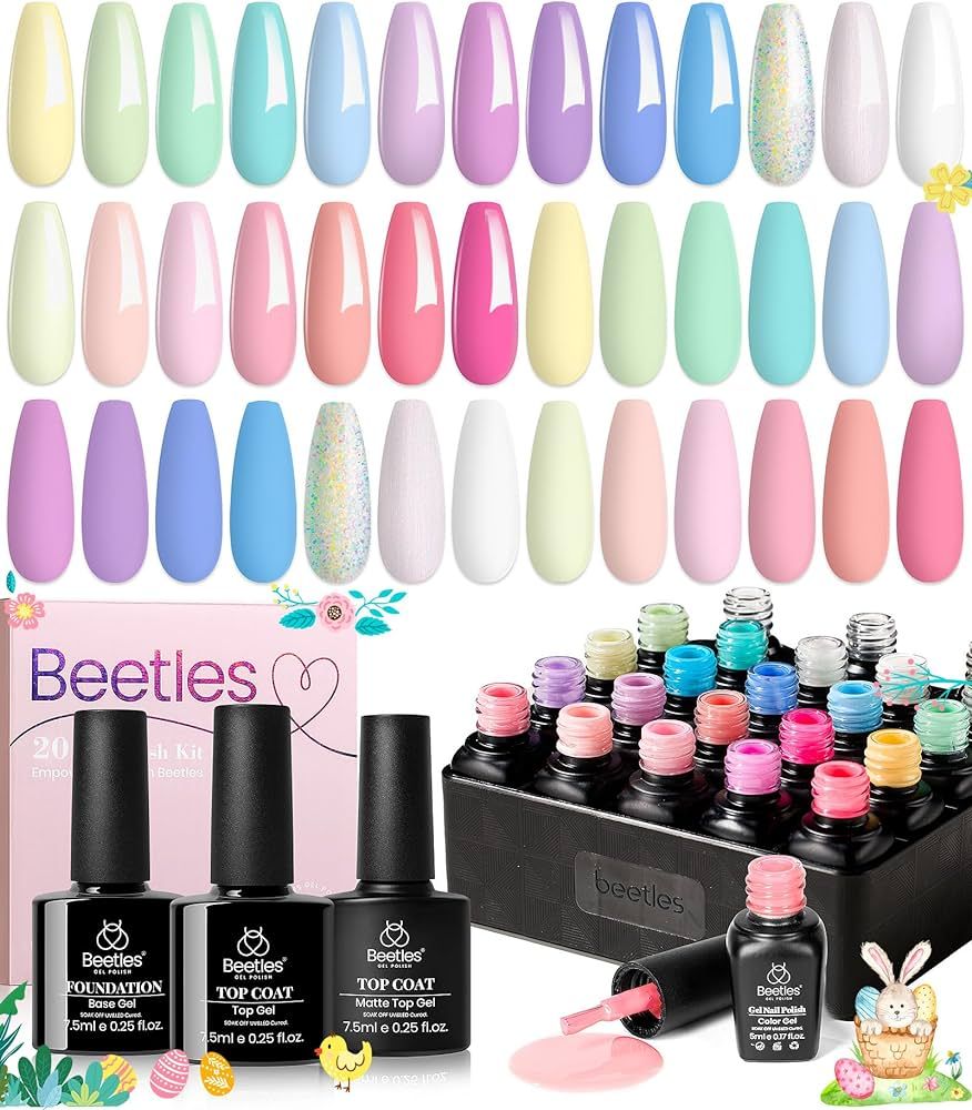 beetles Gel Polish Nail Set 20 Colors Pastel Girly Sparkle Glitter Uv Gel Dreamy Town Collection ... | Amazon (US)