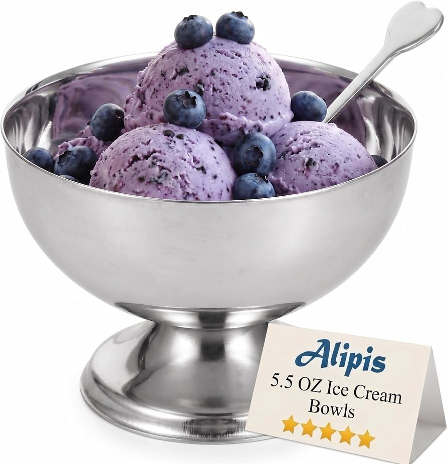 Alipis Stainless Steel Ice Cream Bowls: Silver Pedestal Dessert Cups - Footed Metal Serving Bowls... | Amazon (US)