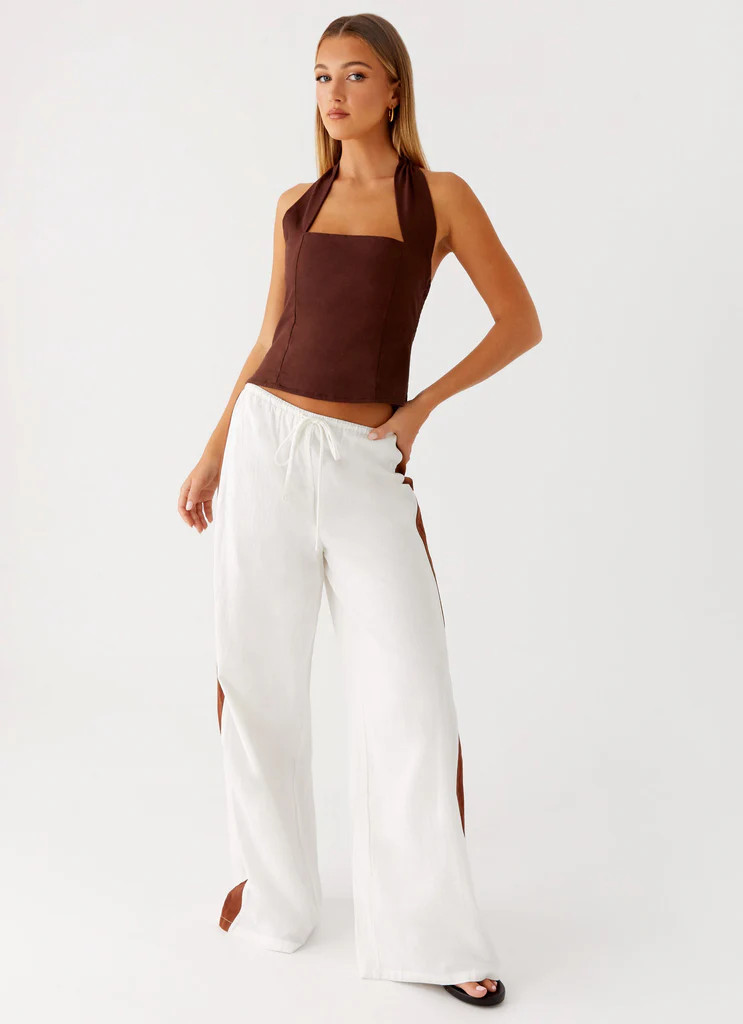Sunflare Linen Halter Top - Chocolate | Peppermayo (Global)