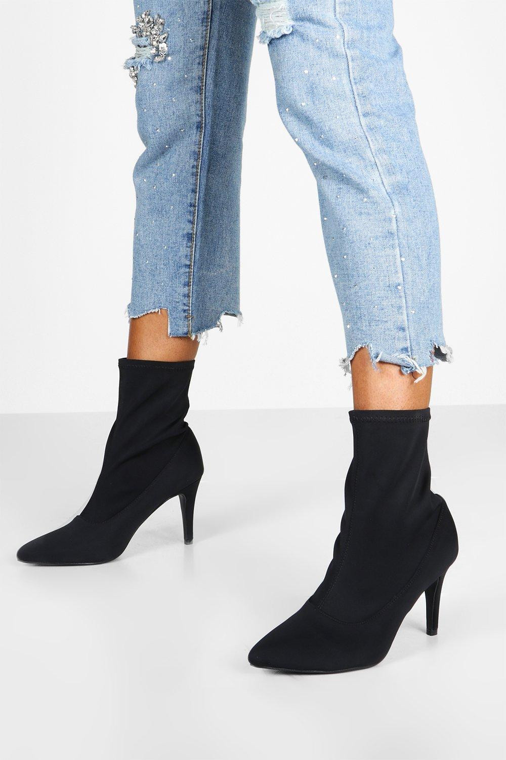 Womens Basic Stiletto Heel Sock Boots - Black - 9 | Boohoo.com (US & CA)