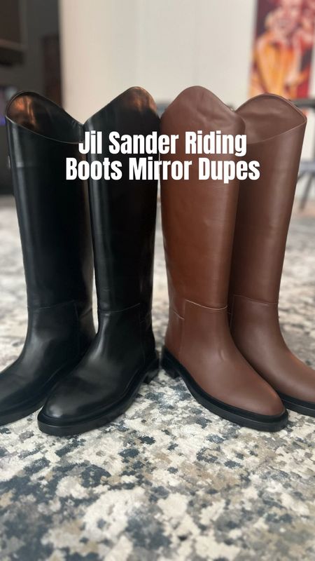 Jil Sander Equestrian Riding Boots-Mirror Dupes! You can select black or brown through the link! They come in whole sizes only so keep that in mind when deciding to go up or down! I’m a 7.5 and went down but measured my foot length using the size chart to decide!!

#LTKstyletip #LTKworkwear #LTKshoecrush