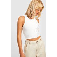 Womens Slinky Racer Crop Top - White - 12, White | Boohoo.com (UK & IE)