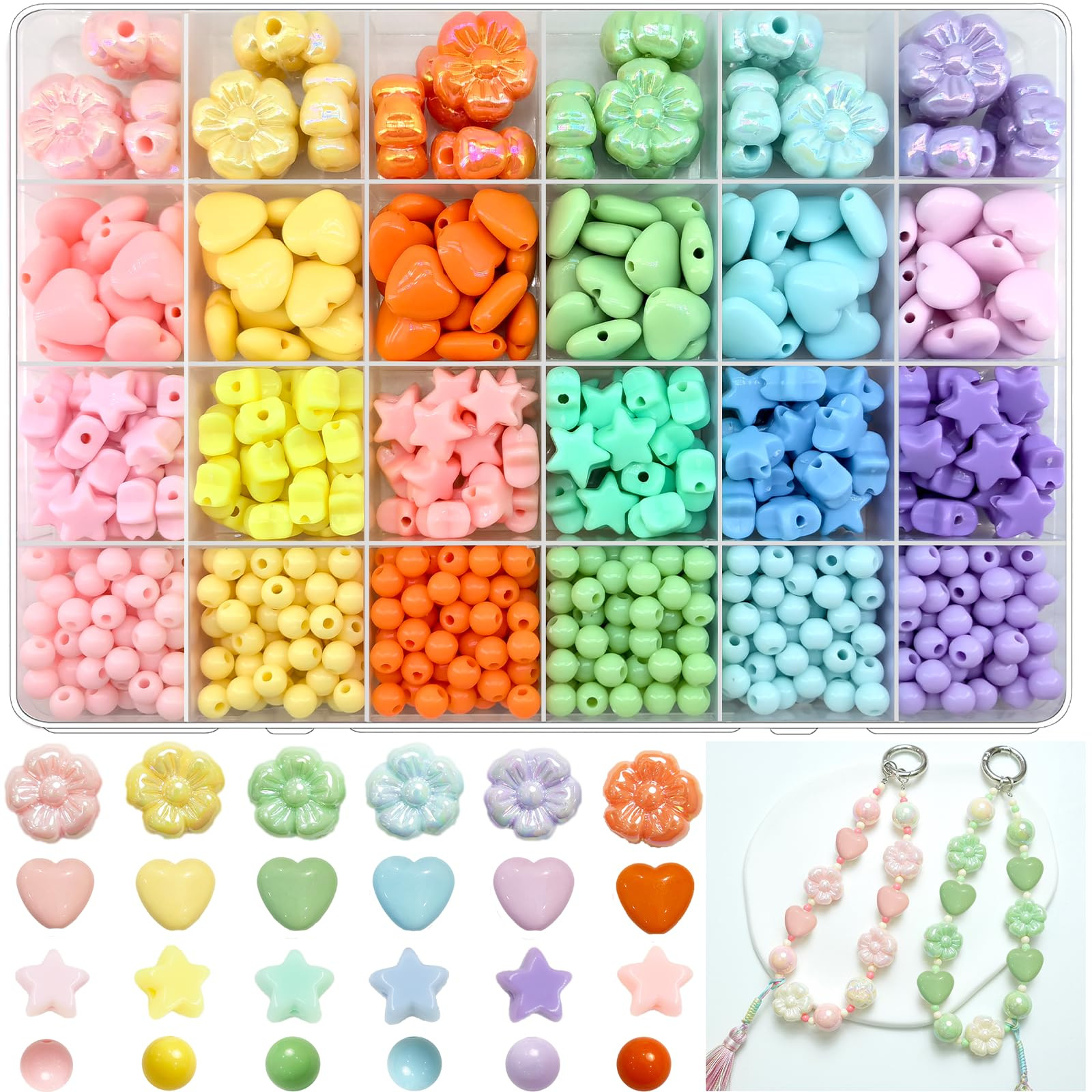 720pcs Macaron Assorted Beads - Acrylic Star, Hart, Flower Shapes for Jewelry Making - Cute Round... | Amazon (US)