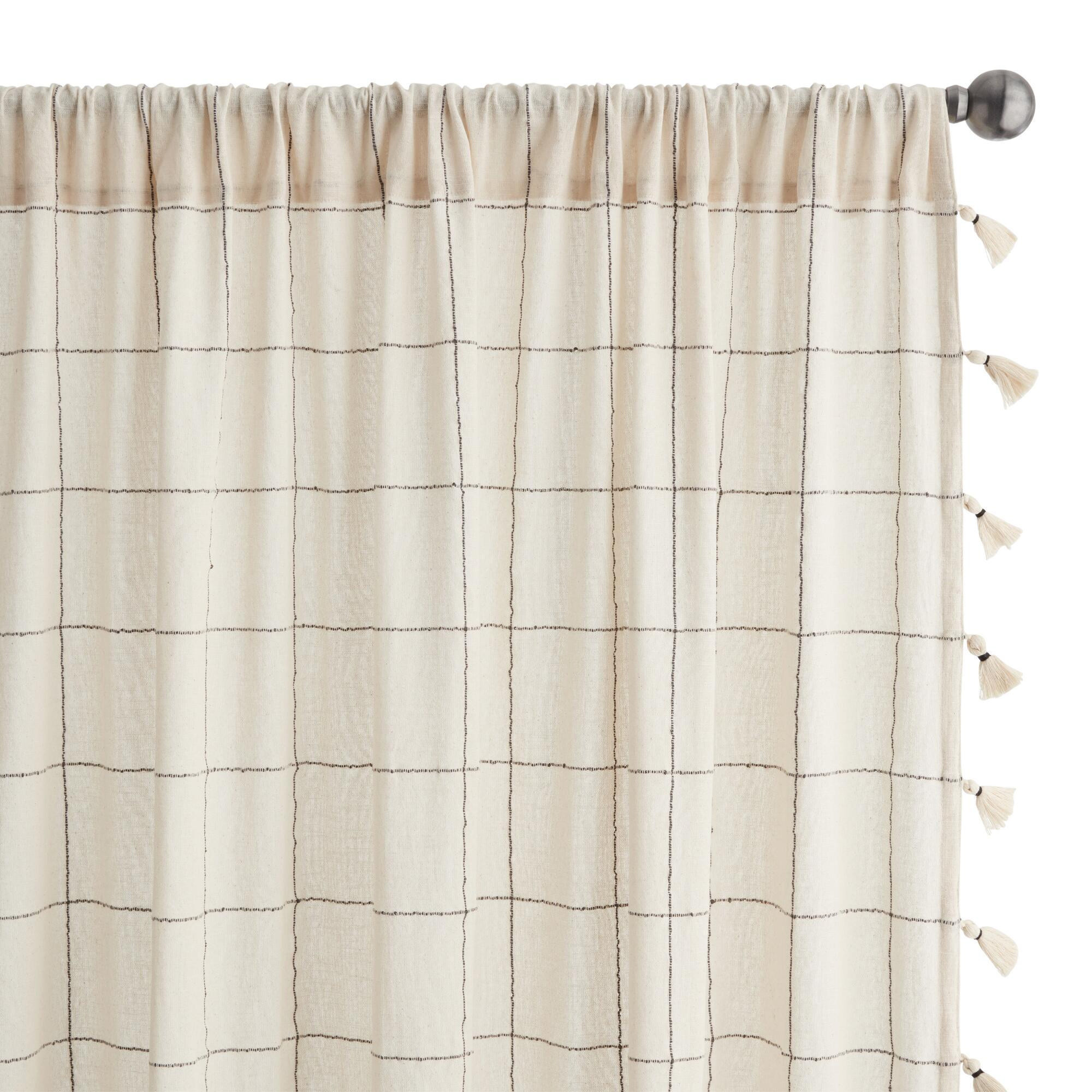 Ivory And Charcoal Madras Sleeve Top Curtains Set Of 2 | World Market