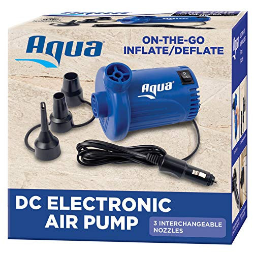 Aqua DC Electric Air Pump – 12v – Heavy Duty Air Pump for Inflatables with 3 Nozzle Attachments – Blue | Amazon (US)