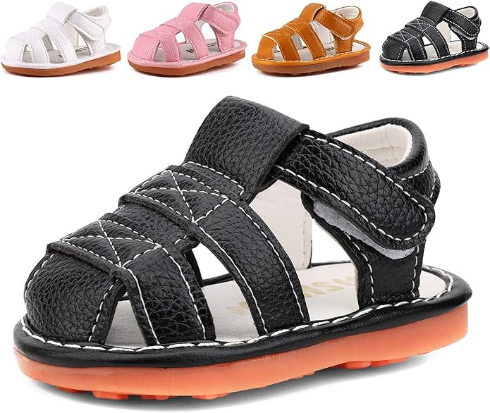 CINDEAR Boys Girls Summer Squeaky Sandals Closed-Toe Anti-Slip Premium Rubber Sole Toddler First ... | Amazon (US)