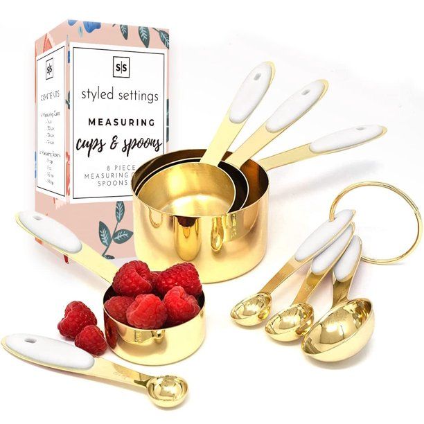 White & Gold Measuring Cups and Spoons Set - Cute Measuring Cups -8PC Gold Stainless Steel Measur... | Walmart (US)