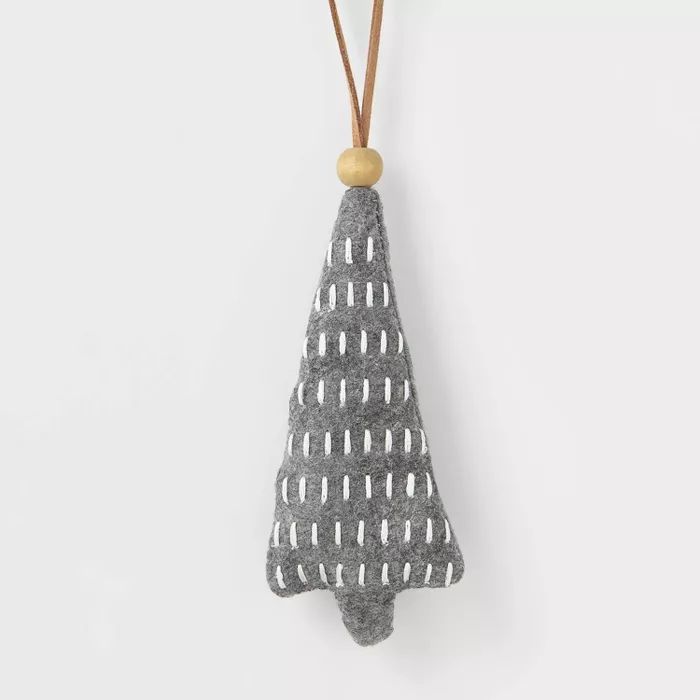 Felt Tree with Stitching Detail Christmas Tree Ornament Gray - Wondershop&#8482; | Target