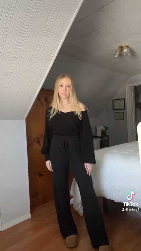 Cozy fall outfit. Off the shoulder black sweater paired with buttery soft lounge pants from aritzia.

Top size XS
Bottoms: aritzia free lounge pants size XS

#LTKFind #LTKstyletip #LTKSeasonal