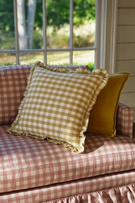 Ana Cotton Gingham Printed Ruffle Pillow | Anthropologie (US)