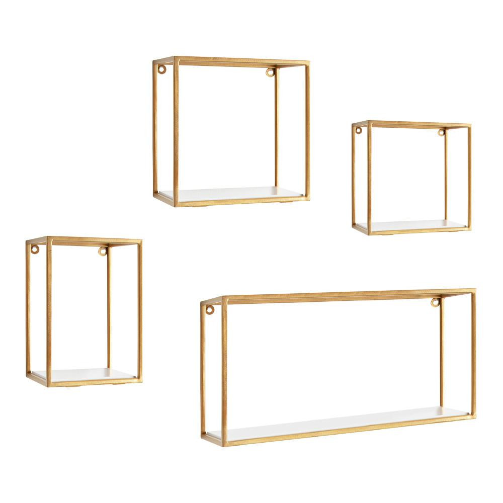 Kate and Laurel Mallory 24 in. x 12 in. x 5 in. White/Gold Decorative Wall Shelf, White/ Gold | The Home Depot