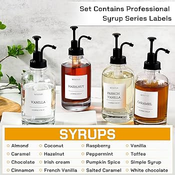 Coffee Bar Accessories,MHDCLY Coffee Syrup Dispenser - 4pack,16.9oz Syrup Dispenser with Labels ... | Amazon (US)