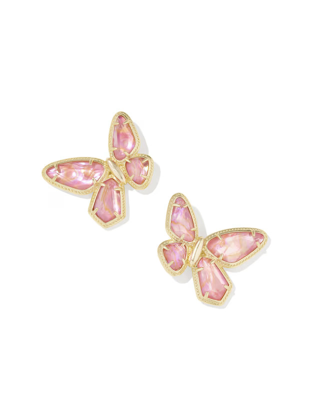 Dolly Parton x Kendra Scott Gold Butterfly Stud Earrings in Light Pink Iridescent Abalone | Kendra Scott