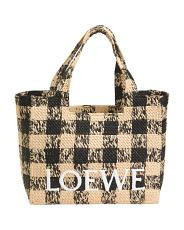 Made In Spain Raffia And Leather Logo Large Tote In Gingham Pattern | TJ Maxx