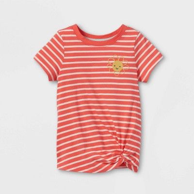 Toddler Girls' Embroidered Sun Twist-Front Short Sleeve T-Shirt - Cat & Jack™ Coral | Target