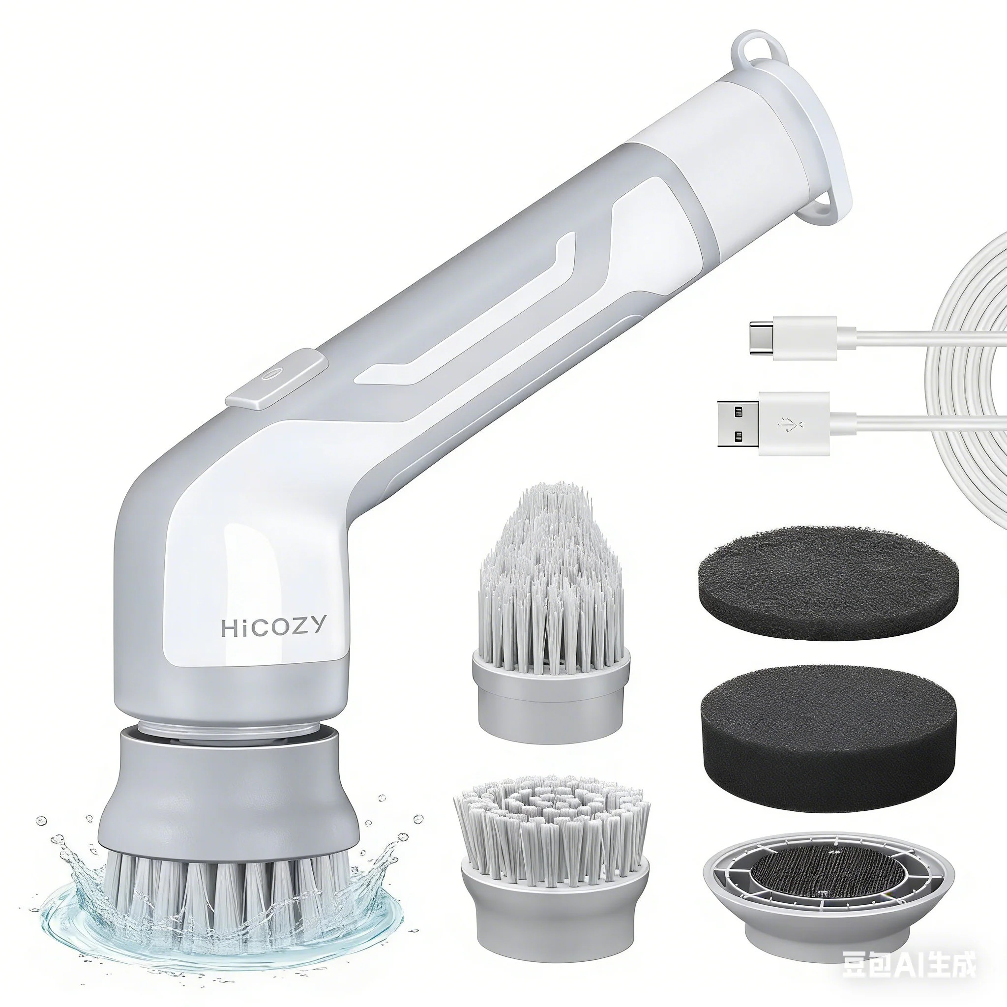 HiCOZY Electric Spin Scrubber Cordless Shower Cleaning Scrub Brush Portable Handheld Power Electric Cleaner one_size in White | HAESS25EGY-US | Lowe's