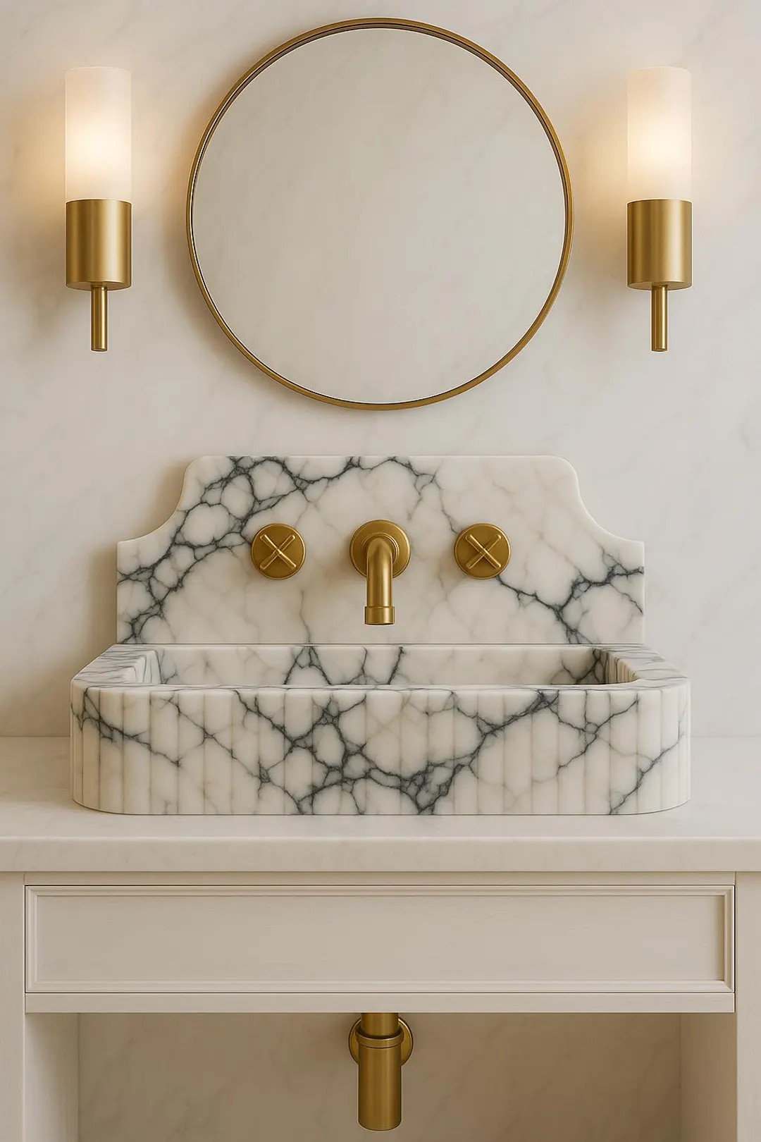 Calacatta Marble Sink With Backsplash: Hand Carved Luxury Vanity Basin - Etsy | Etsy (US)