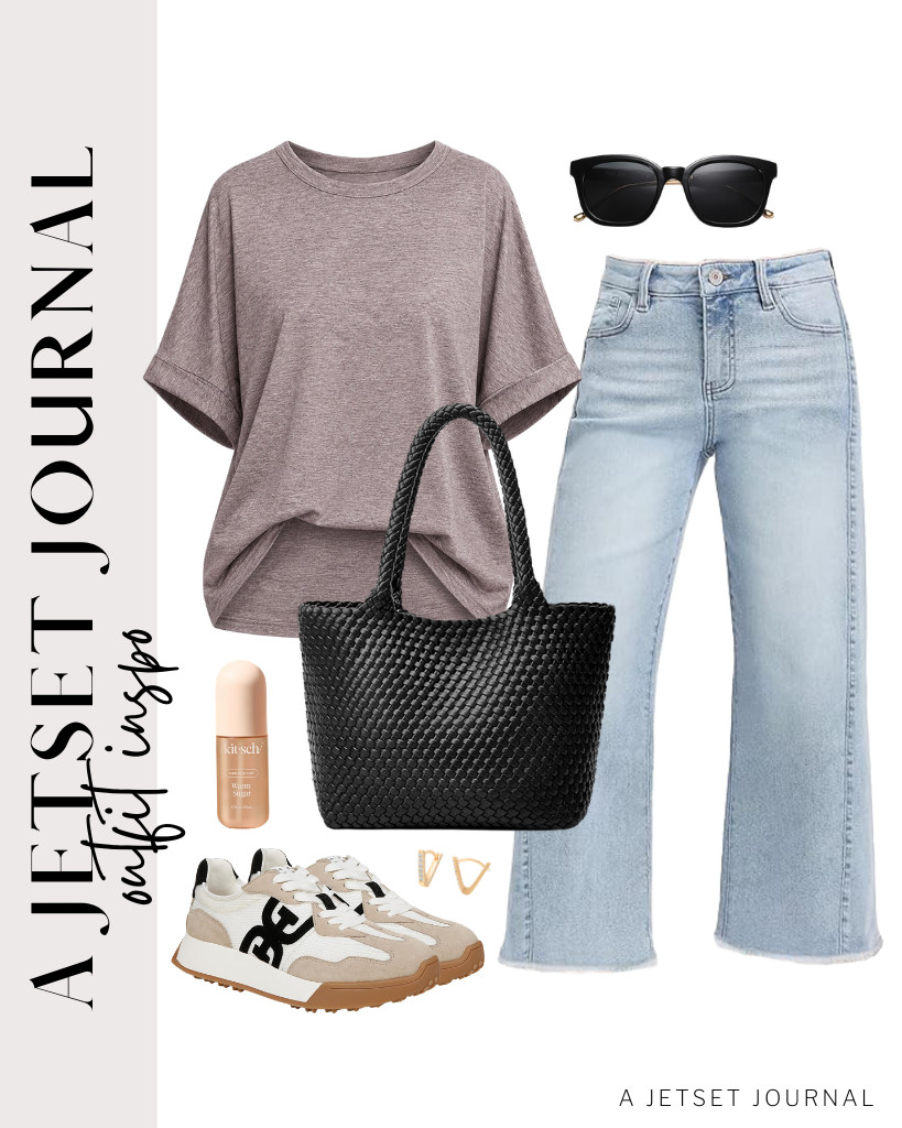 Start your first outfit with an ATHMILE oversized tee and Allimy wide-leg jeans. This fit goes well with a BOYATU woven tote bag and Sam Edelman Langley sneakers. These SOJOS classic sunglasses are perfect for this fit, too!

#LTKSeasonal #LTKSaleAlert #LTKTravel
 

 