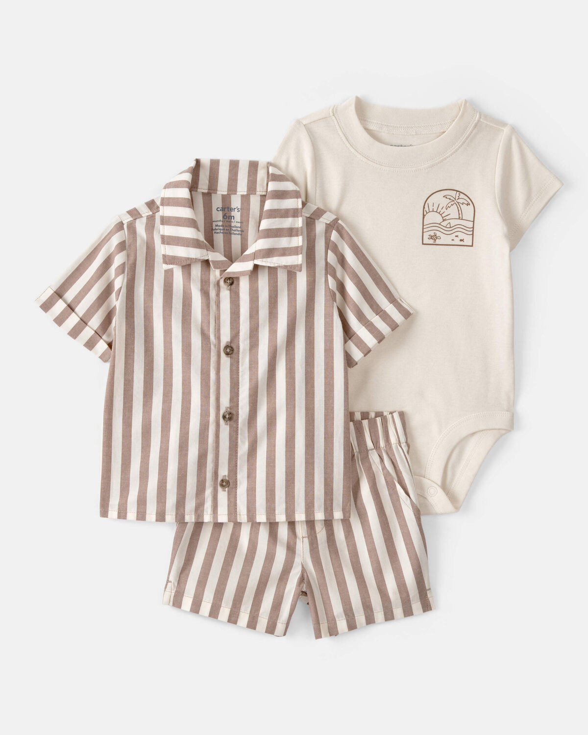 Baby Boy 3-Piece Beach Striped Outfit Set - Brown/White | Carter's | Carter's Inc