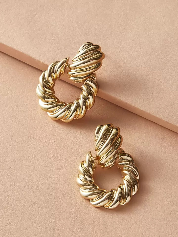 1pair Textured Round Earrings | SHEIN