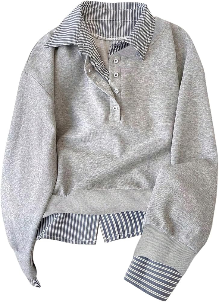 SOLY HUX Women's Oversized Sweatshirts Pullover Striped Long Sleeve Collared 2 in 1 Tops Preppy C... | Amazon (US)