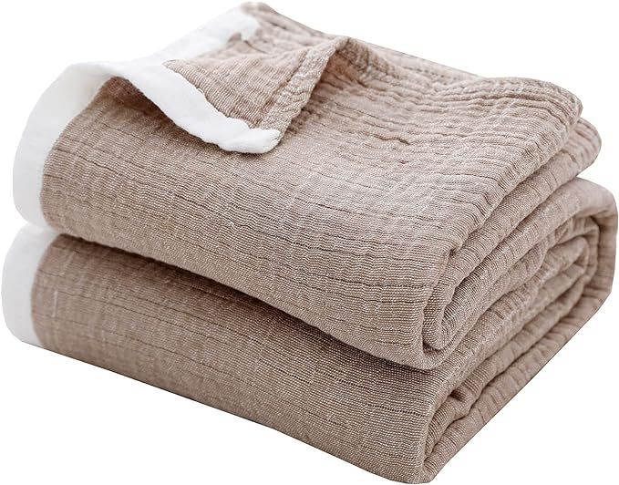 SE SOFTEXLY Throw Blankets,4-Layer Yarn Dyed Cotton Blanket for Couch/Bed,Light Comfortable Breat... | Amazon (US)