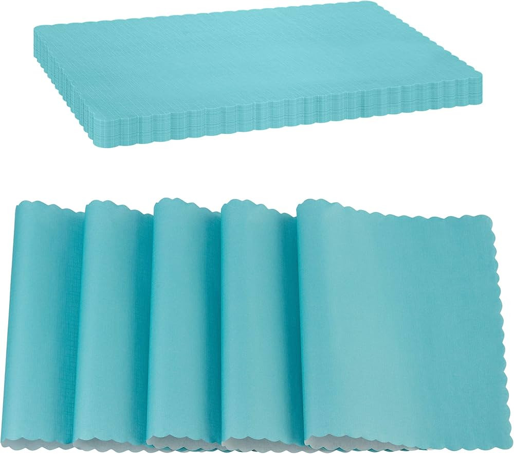 Paper Placemat Disposable, Blue Place Mats with Scalloped Edges, Durable Paper Placemat for Holid... | Amazon (US)
