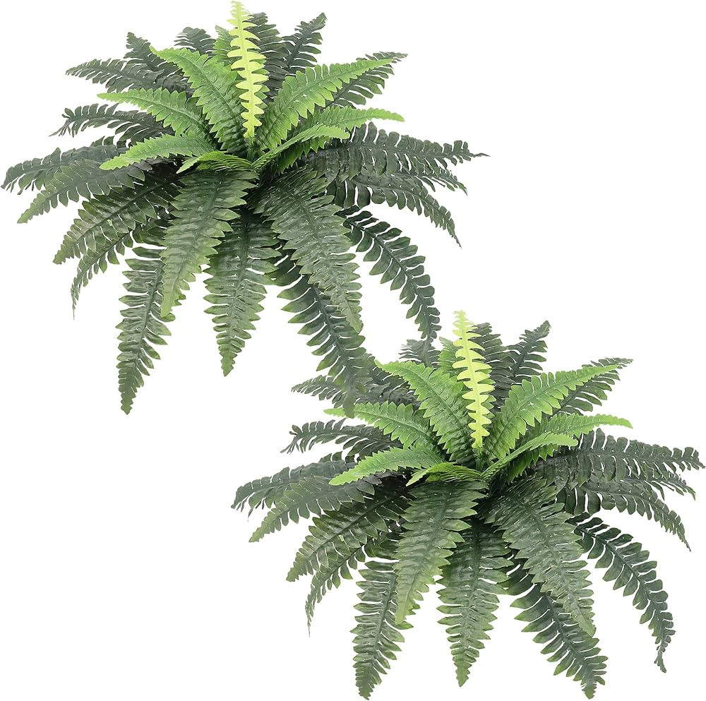 Artificial Ferns for Outdoors, Set of 2 Bouquets 33" Diam Large Fake Ferns Faux Boston Fern Bush ... | Amazon (US)