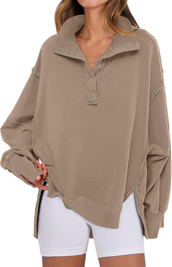 ANRABESS Sweatshirt for Women Oversized Henley Fall Outfits | Amazon (US)