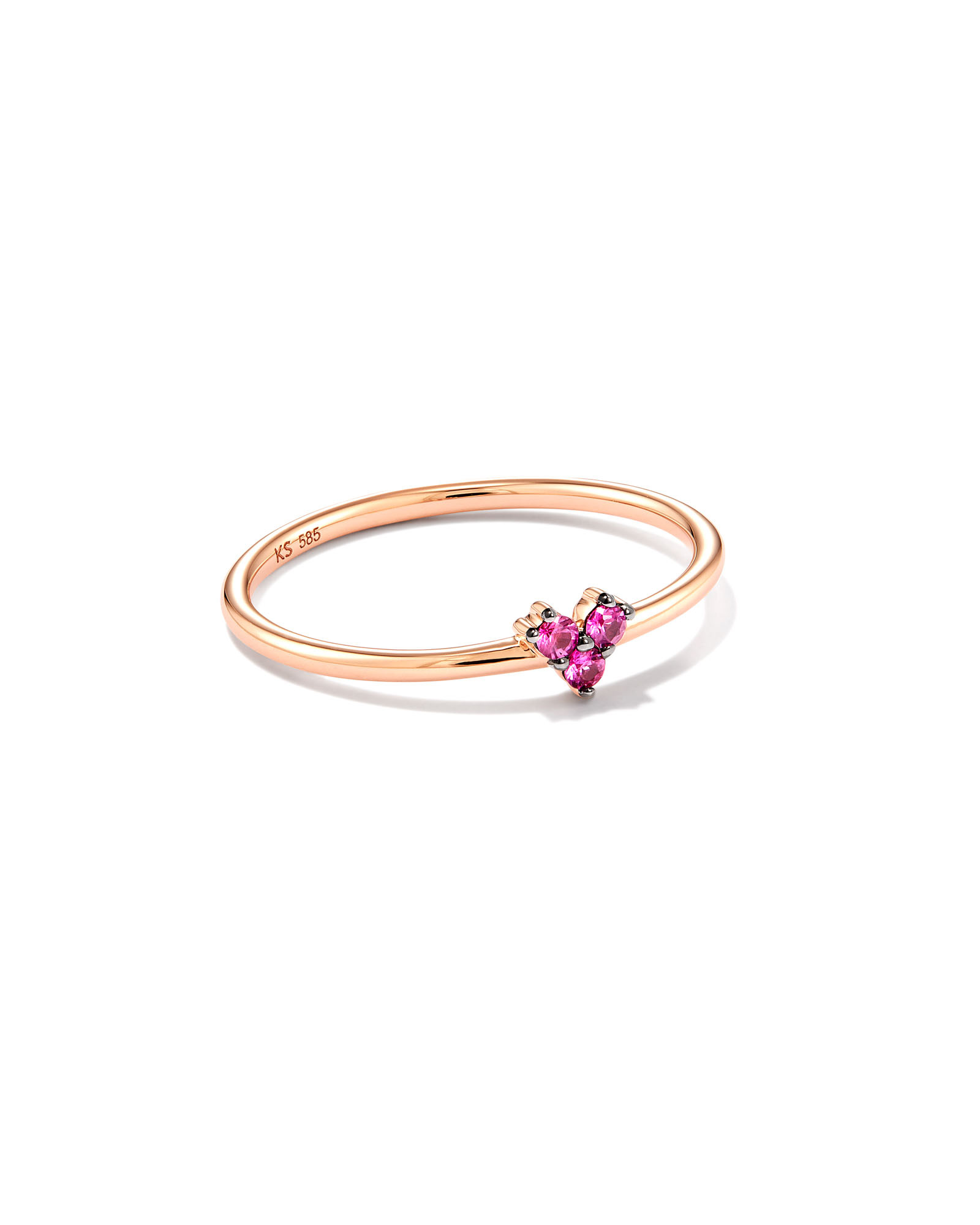 Three Stone Heart 14k Rose Gold Band Ring in Pink Sapphire | Kendra Scott