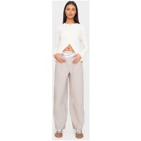 Taupe Contrast Double Waistband Tailored Straight Leg Pants | PrettyLittleThing US