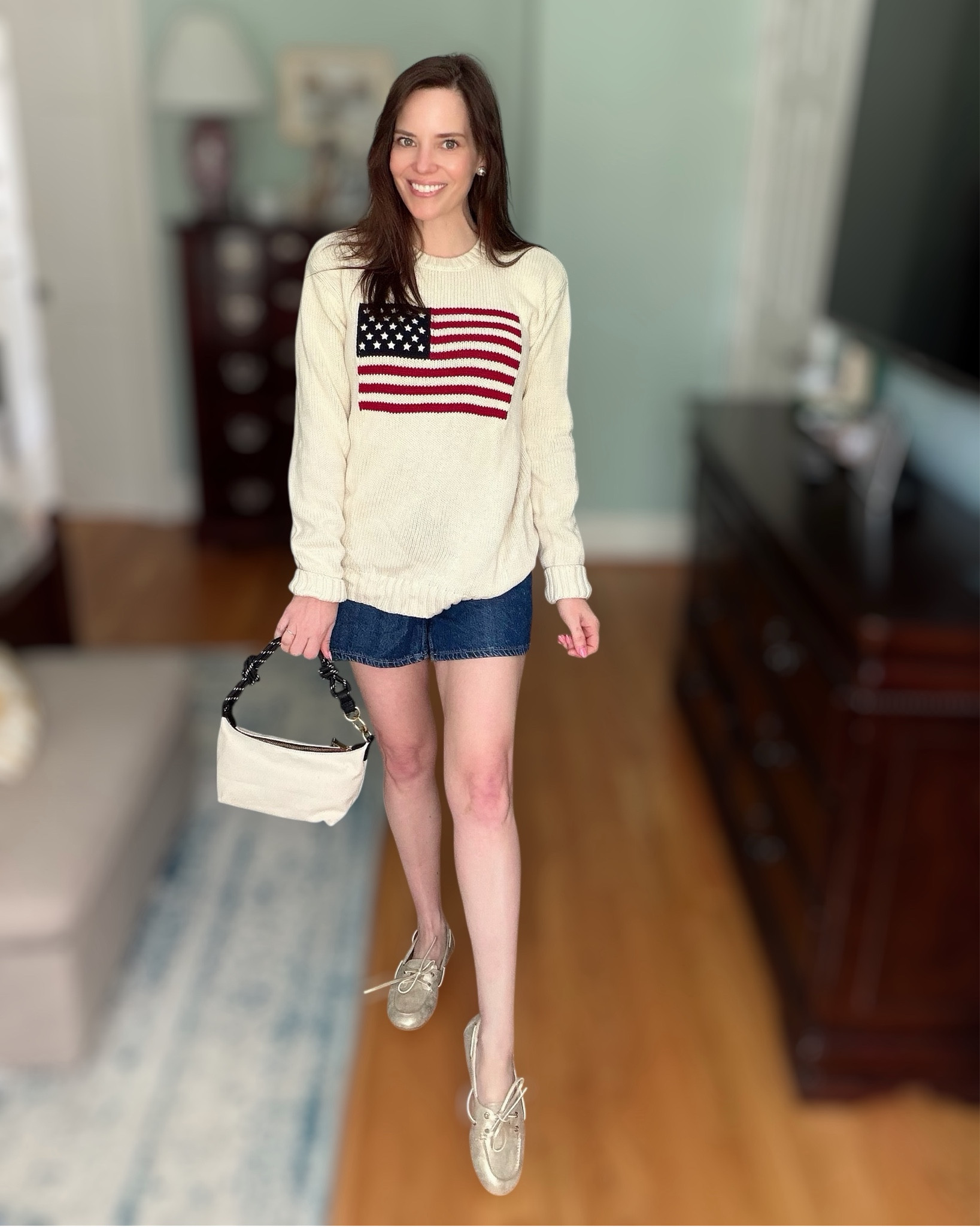 Americana Flag Sweater & Denim Shorts Outfit

The cutest Americana look for summer! 🇺🇸 This cozy ivory sweater with an American flag knit detail pairs perfectly with classic denim shorts for an easy patriotic outfit. I styled it with neutral boat shoes and a simple canvas shoulder bag for a relaxed preppy feel. This look is perfect for Memorial Day, Fourth of July, summer BBQs, lake days, or casual weekend outings. Classic, comfortable, and timeless! ❤️🤍💙

Americana outfit, American flag sweater outfit, patriotic summer outfit, Fourth of July outfit idea, Memorial Day outfit, preppy summer style, denim shorts outfit, boat shoes outfit, classic Americana style, casual patriotic outfit 🇺🇸

#LTKPetite #LTKOver40 #LTKSeasonal