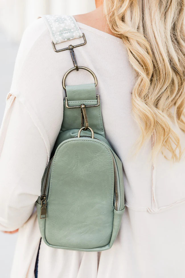 All The Feels Sage Sling Bag With Removable Printed Strap | Pink Lily