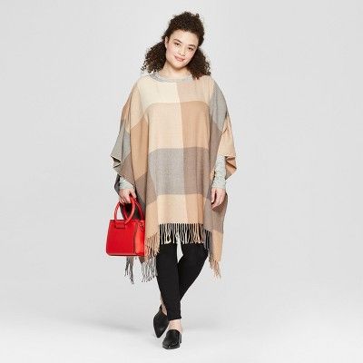 Women's Plus Size Woven Poncho Sweater - A New Day™ Tan | Target