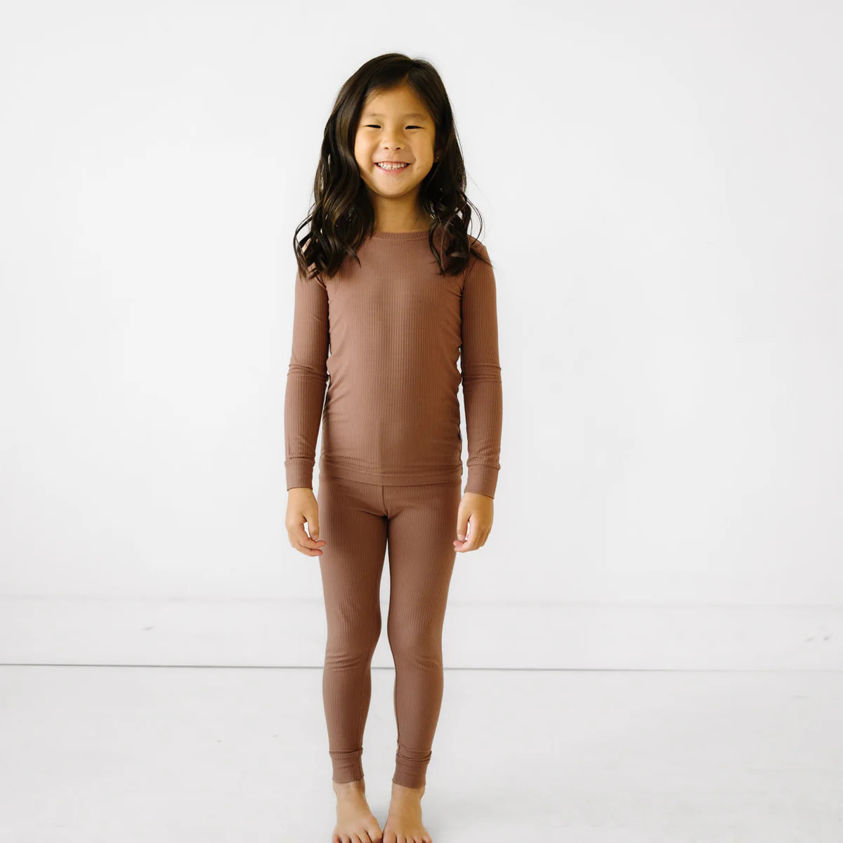Caramel Ribbed Two-Piece Bamboo Viscose Pajama Set | Little Sleepies