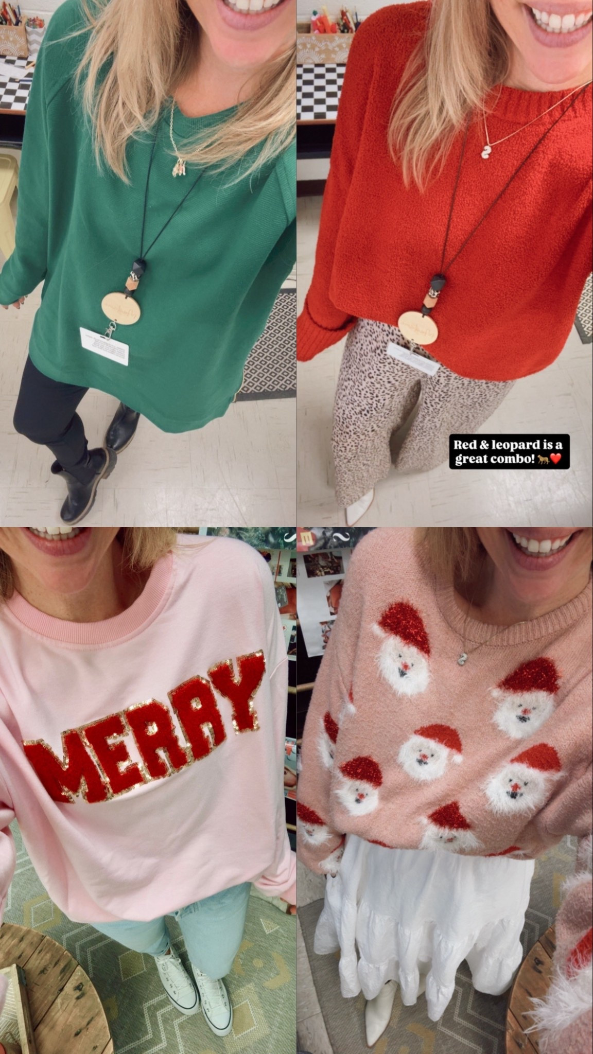 Festive holiday Christmas work outfits that I’ve worn this week! 🎅🏻❤️💚 size small in all