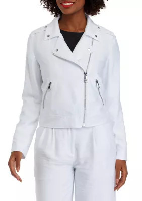 DKNY Women's Textured Moto Jacket, White, Small | Belk